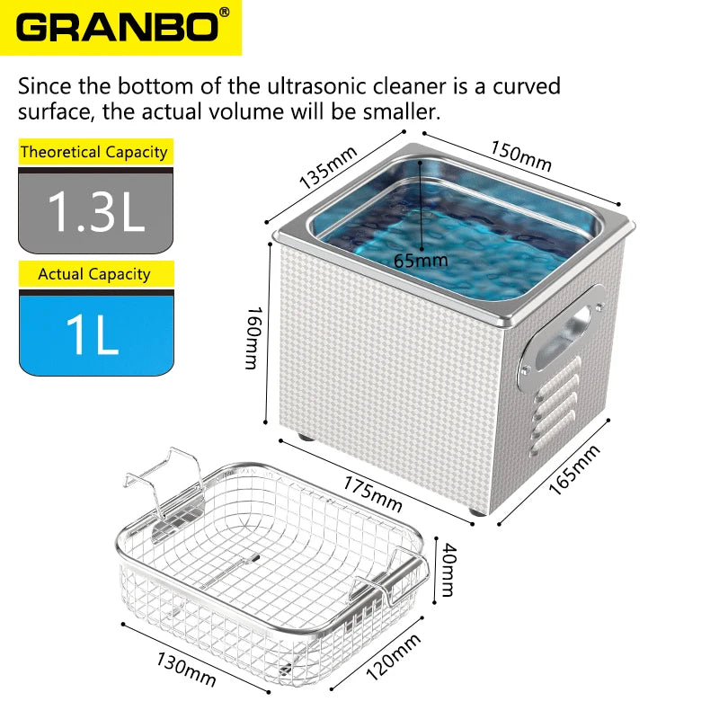 1.3L Jewellery Ultrasonic Cleaner 120W 40KHz 220V 110V for Home Spare Parts Oil Rust Injector Fuel Nozzle Spark Plug