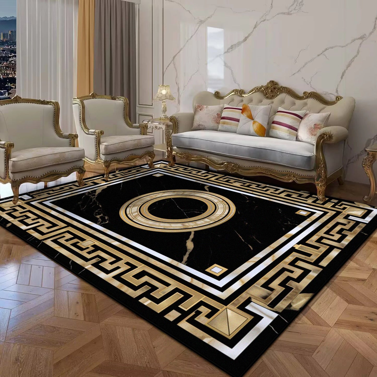Black Gold Marble Luxury Carpet for Living Room Decorations Sofa Table Large Area Rugs Balcony Long Floor Mat Anti-slip Doormat