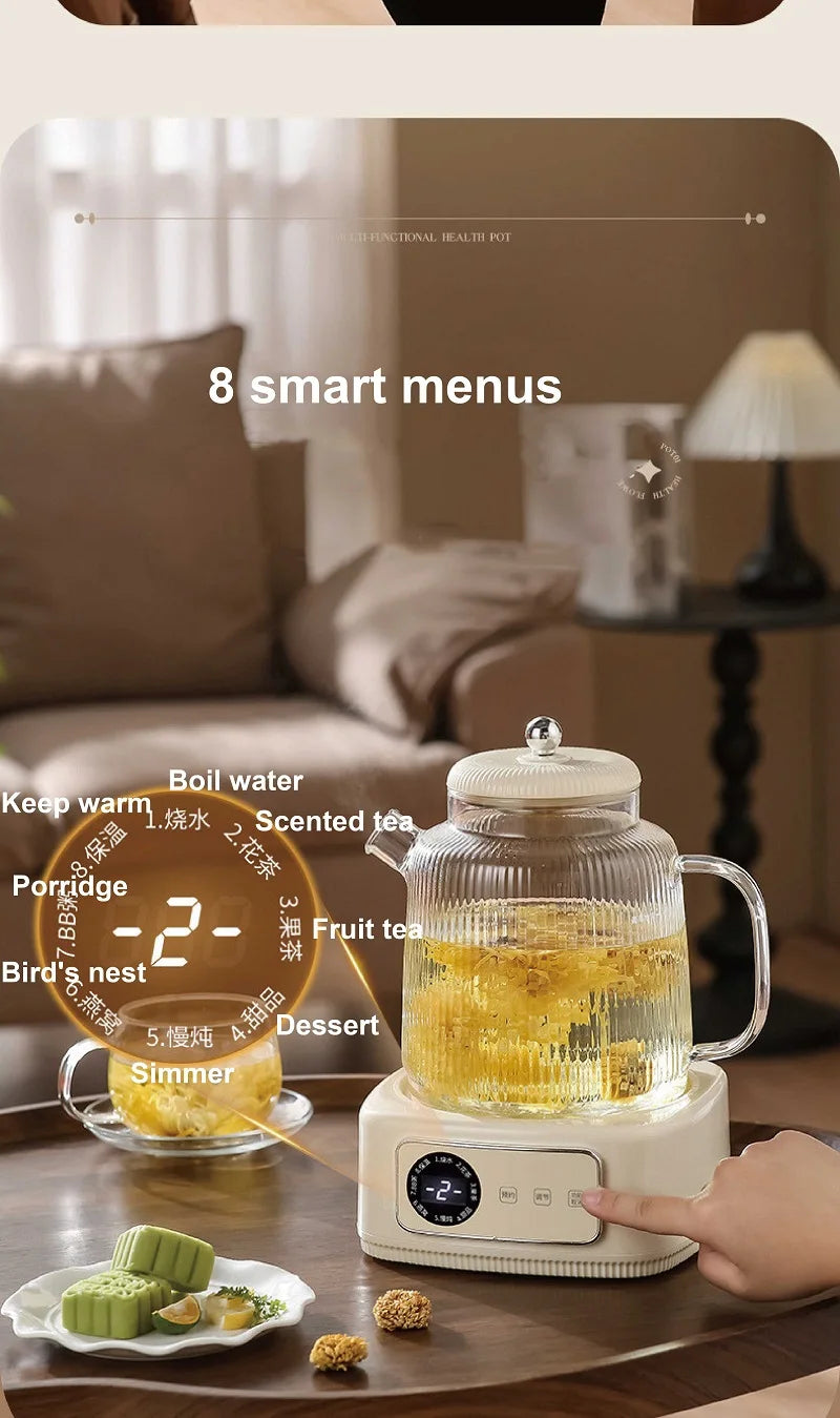 1.5L Health Kettle Temperature Adjust Glass Tea Maker MultiFunction Office Appointment Flower Teapot Portable Electric Hot Cup