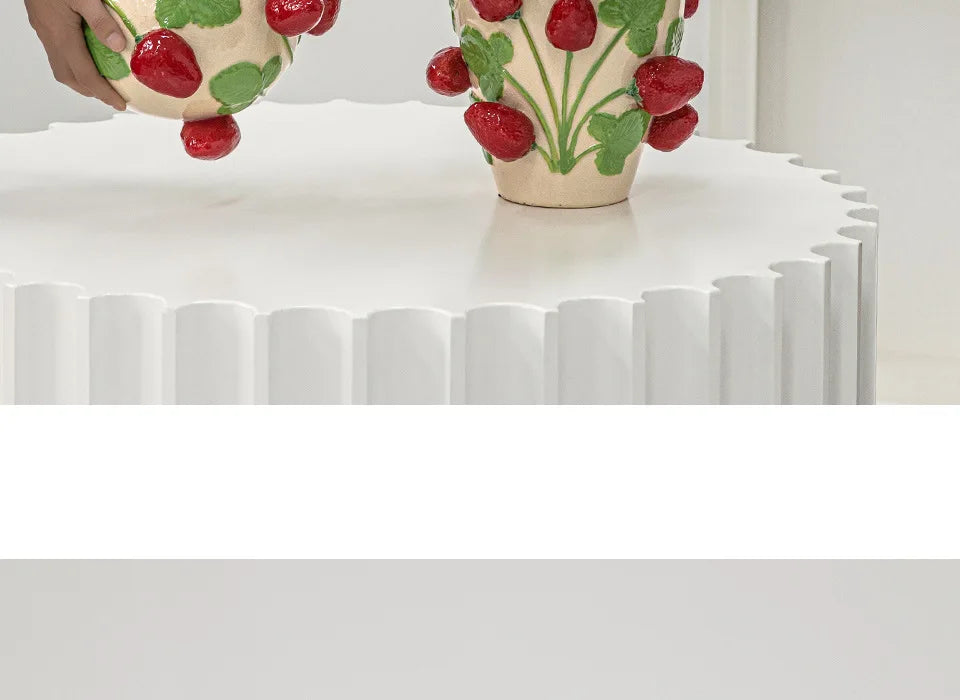 Emboss Strawberry Vase Ceramic Vase Children's Room Artifact Floral Accessories Fruit Pot Flowerpot Home Decoration Accessories