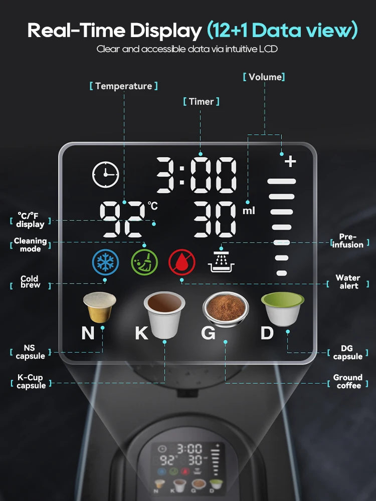 HiBREW 6 in 1 Multiple Capsule Coffee Machine Hot/Cold DG Cappuccino Nes Small Capsule ESE Pod Ground Coffee Cafeteria 20Bar H6
