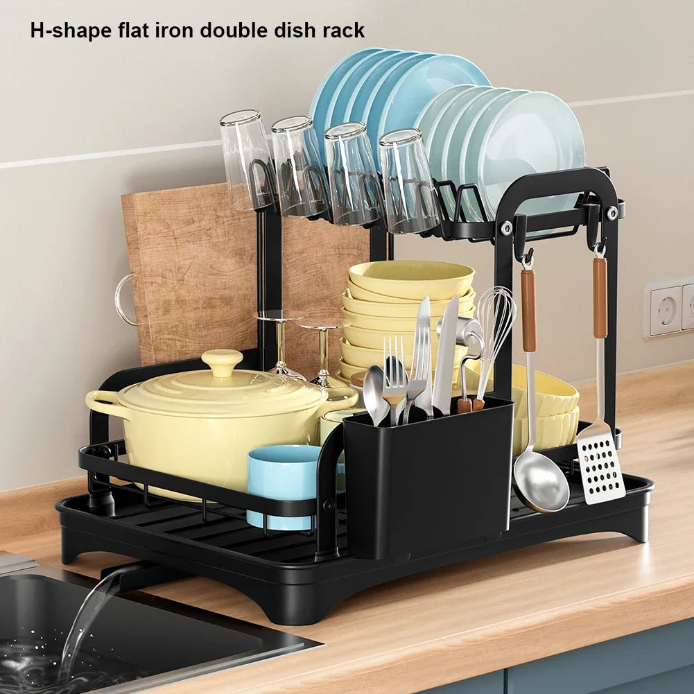 New 360° rotating storage rack double-layer kitchen tableware drying rack with drain tableware storage rack for tableware