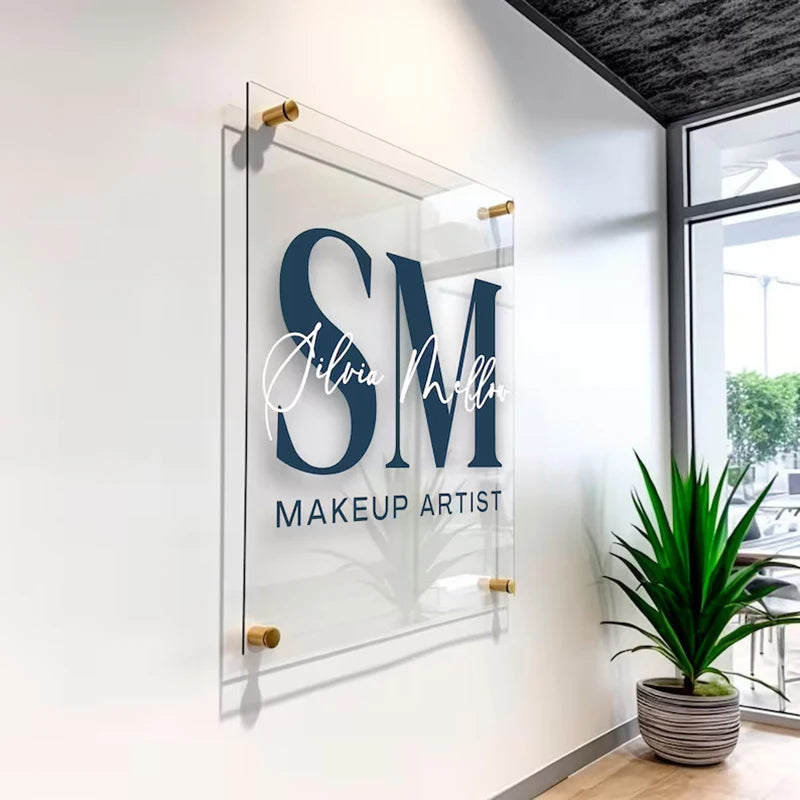 Custom Acrylic Business Sign UV Printed Logo Perspex Plate Beauty Salon Nails Studio Wall Aesthetic Decor Office Signage Plaque