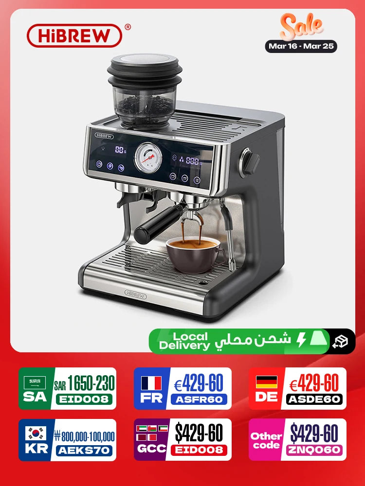 HiBREW Dual Boiler System Barista Pro 20Bar Bean to Espresso Cafetera Coffee Machine with Full Kit for Cafe Hotel Restaurant H7A