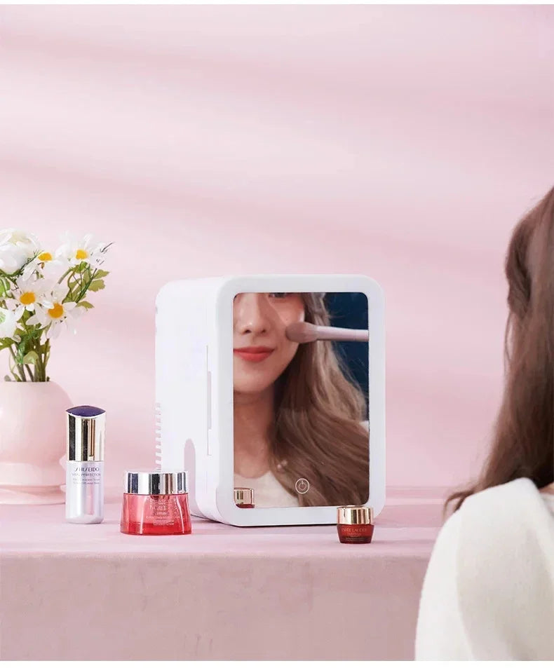 Mini Fridge Camping Cosmetics 4L Portable Small Mirror Refrigerators for Car and Home Dual-use Makeup Home Camping Cooler