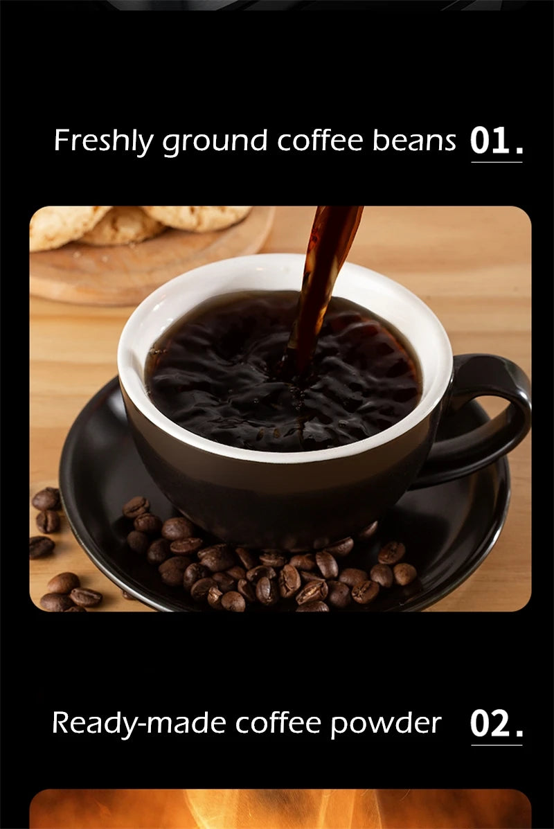 Fully automatic American coffee machine，Coffee beans or powder can be used，Electric grinding drip coffee machine 2-in-1
