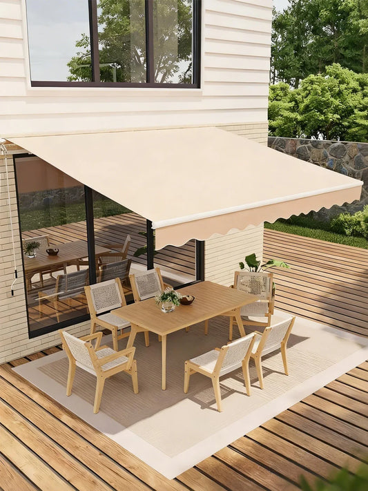3x2.5m Retractable Patio Awning, Manual Crank Sun Shade With Waterproof Uv50+ Fabric & Aluminum Frame For Balcony Garden Outdoor
