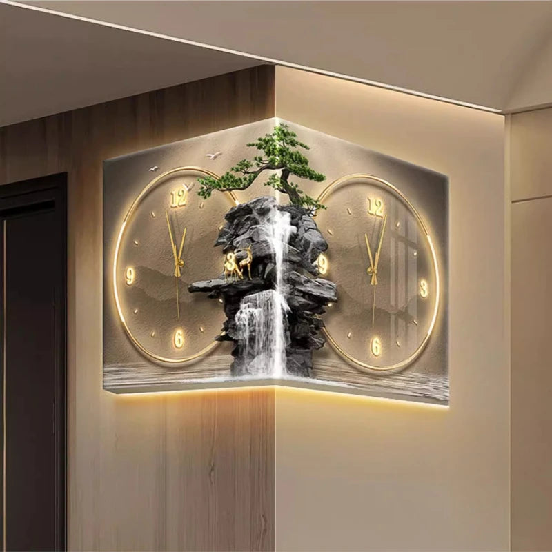 Modern Double Sided Corner Wall Clock Living Room Decoration LED Clock Mural Lamp Restaurant Background Wall Digital Wall Watch