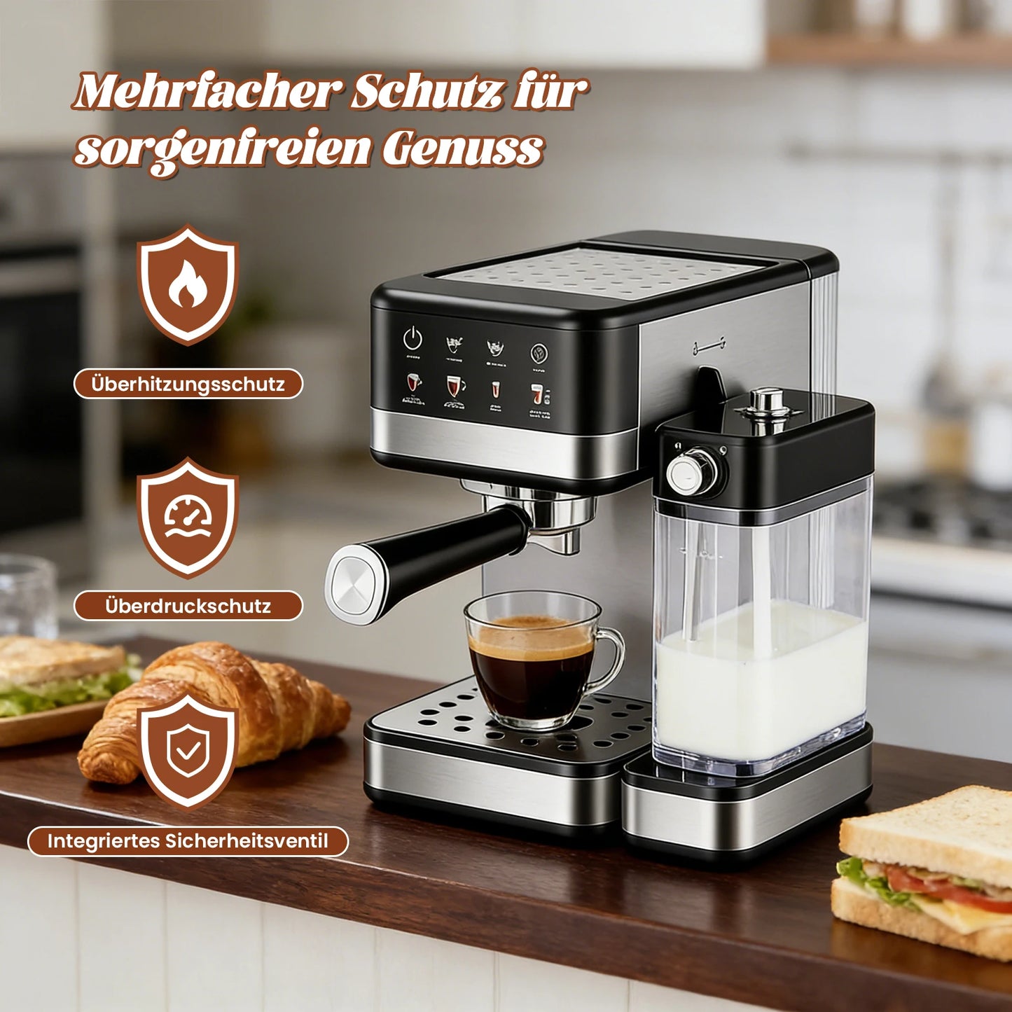 1350W Espresso coffee maker 20 Bar Semi-Automatic Screenbar Machine with Detachable Milk Tank & Water Tank Black