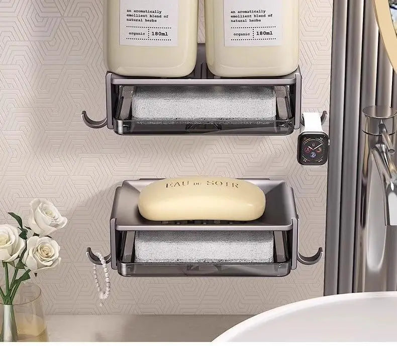 Bathroom Punching Free Household Wall Mounted Space Aluminum Toilet Shelf Soap Drainer Sponge