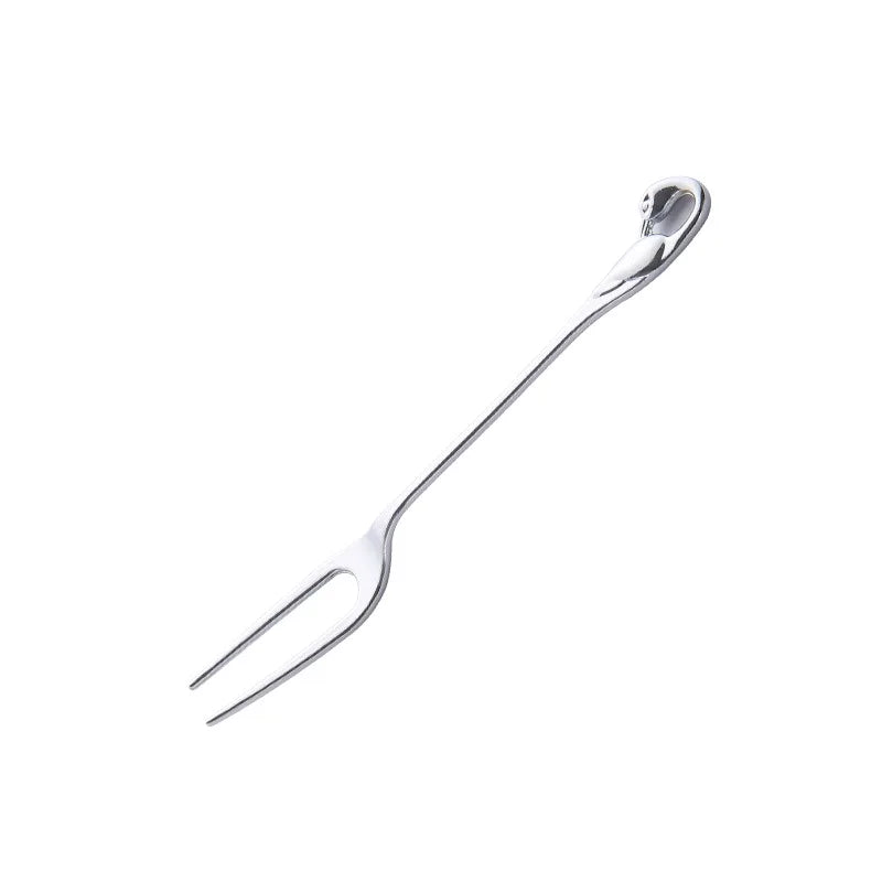 Creative Dinnerware Set Swan Base Holder Decorative Stainless Steel with 6 Spoons for Coffee Fruit Dessert Stirring Mixing