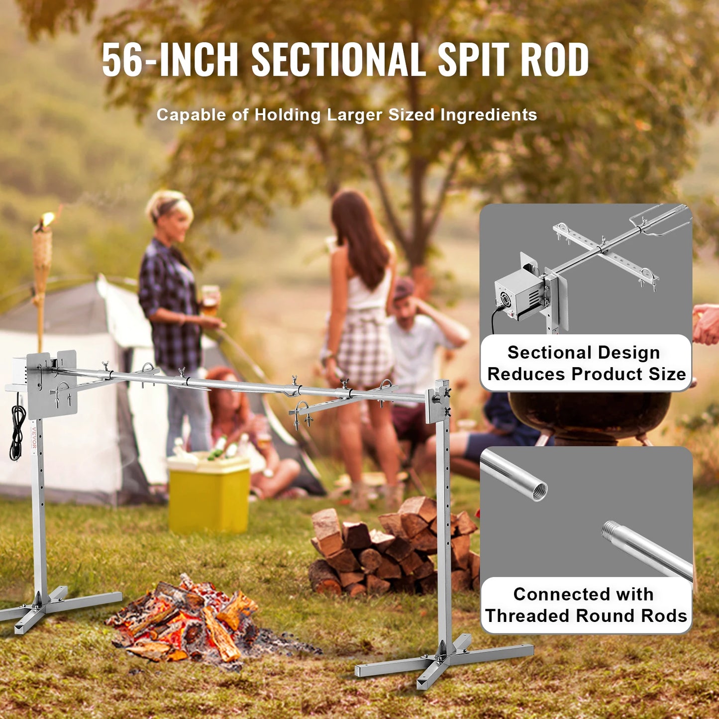 SucceBuy 46 Inch Electric BBQ Rotisserie Grill Kit Automatic 52W Motor Height Adjustable Universal Roaster Stand