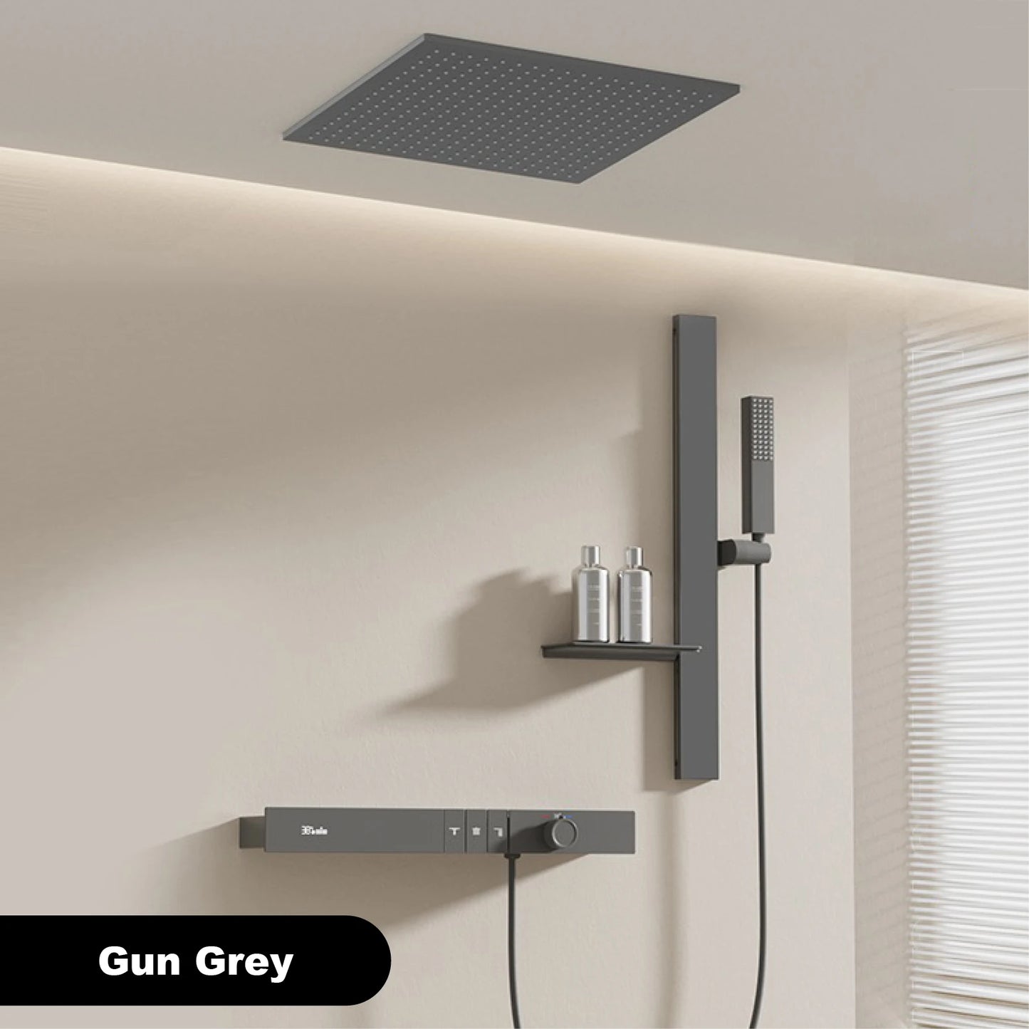 Luxury Ceiling Thermostatic Shower System Black Brass 3 Function Built In Wall Cold Hot Water Waterfall Outlet Bathroom Faucet