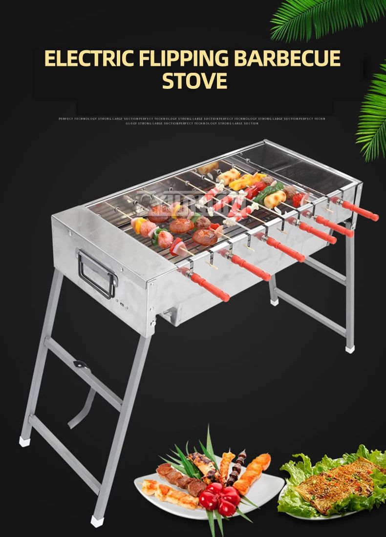 60CM Grill Household Automatic Rotating Barbecue Stove Outdoor Folding Charcoal Barbecue Stove Bakplaat Elektrische