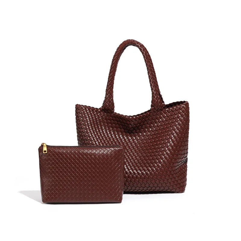 Women's Boston Bag 2025 Fall Winter New Woven Bowling Bag Unique Design Handheld Pack Trendy Light Luxury PU Leather Handbag