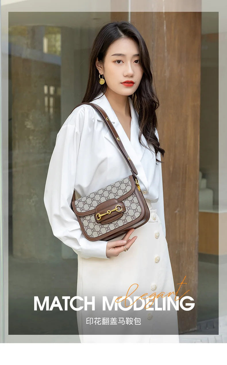 Ladies Genuine Leather Saddle Bag Versatile Crossbody Trendy underarm and single-shoulder design with a sleek, modern look. Compact, stylish, and perfect for everyday fashion.