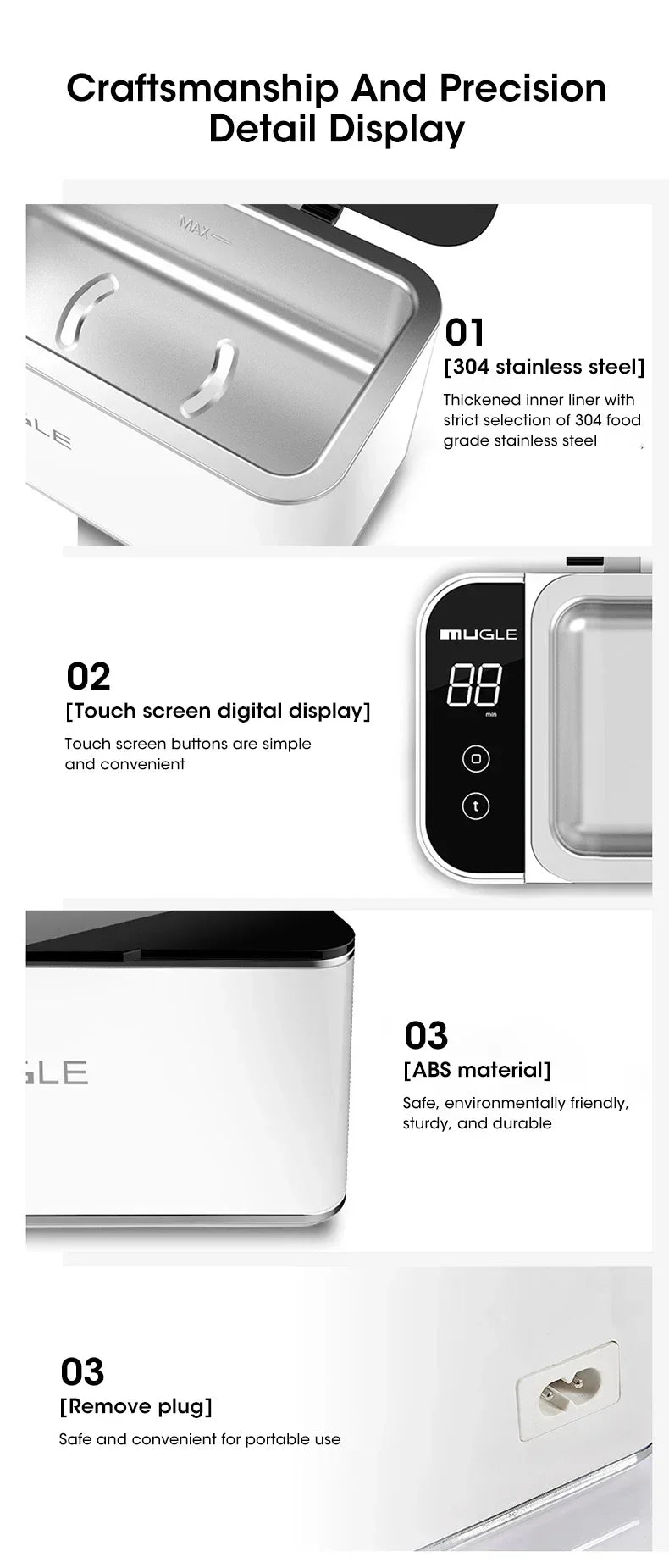 500ML Ultrasonic Household Cleaning Machine High Frequency Vibration Multifunctional Tool Deep Clean for Glasses Jewelry Watch
