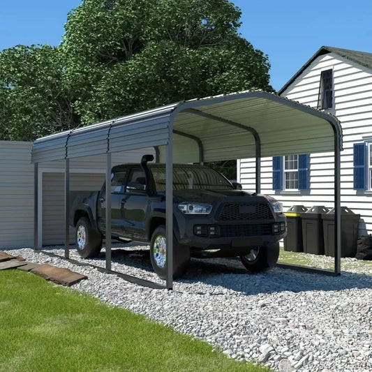 10x15 Metal Carport with Reinforced Base, Heavy Duty Garage, Outdoor Galvanized Carport for Cars, Boats and Trucks