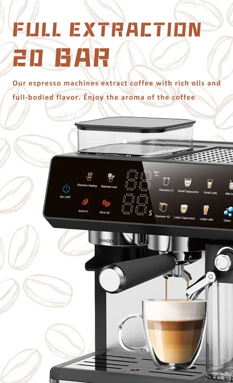 220V Semi-automatic Italian Coffee Machine With Grinding Function Espresso Coffee Maker Home Use Commercial Coffee Machine