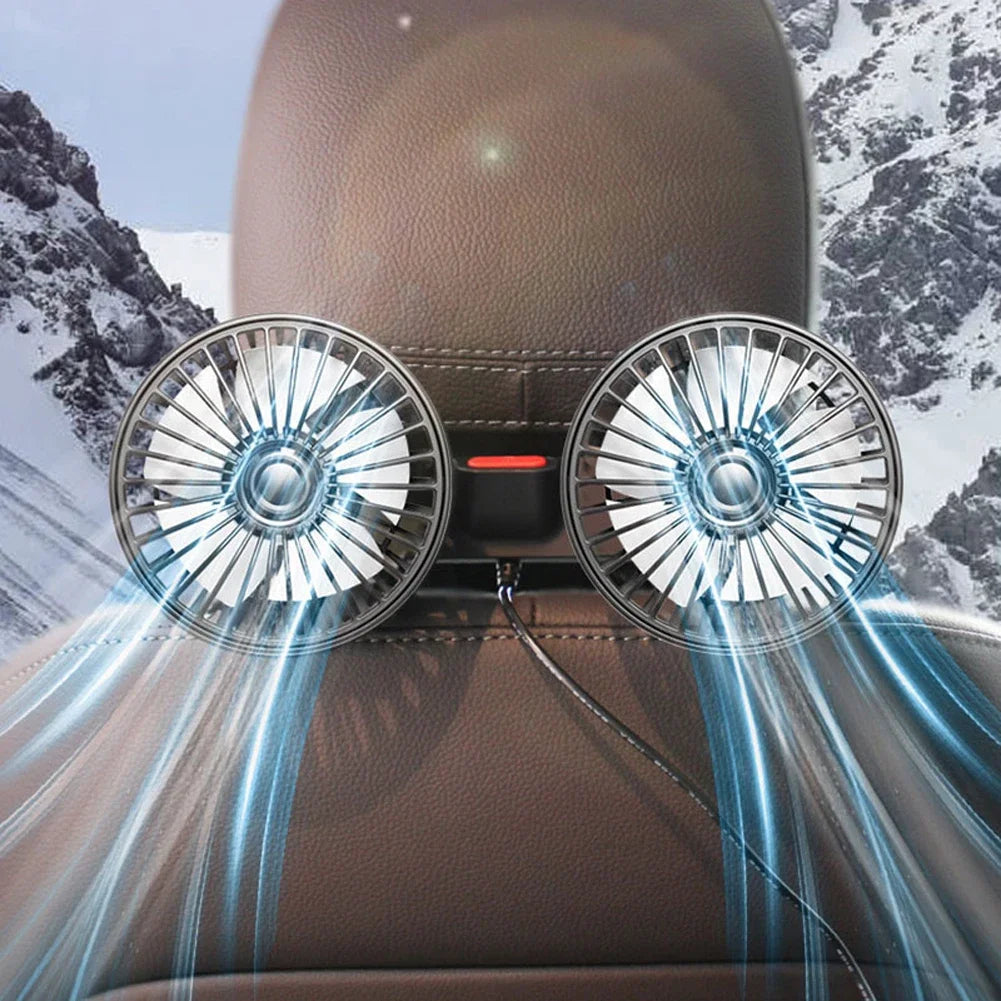 Car Seat Back Cooling Fan USB Charge Dual Head Fan 360 Degree Rotation Auto Headrest Ventilation Fan Neck Cooler Car Interior