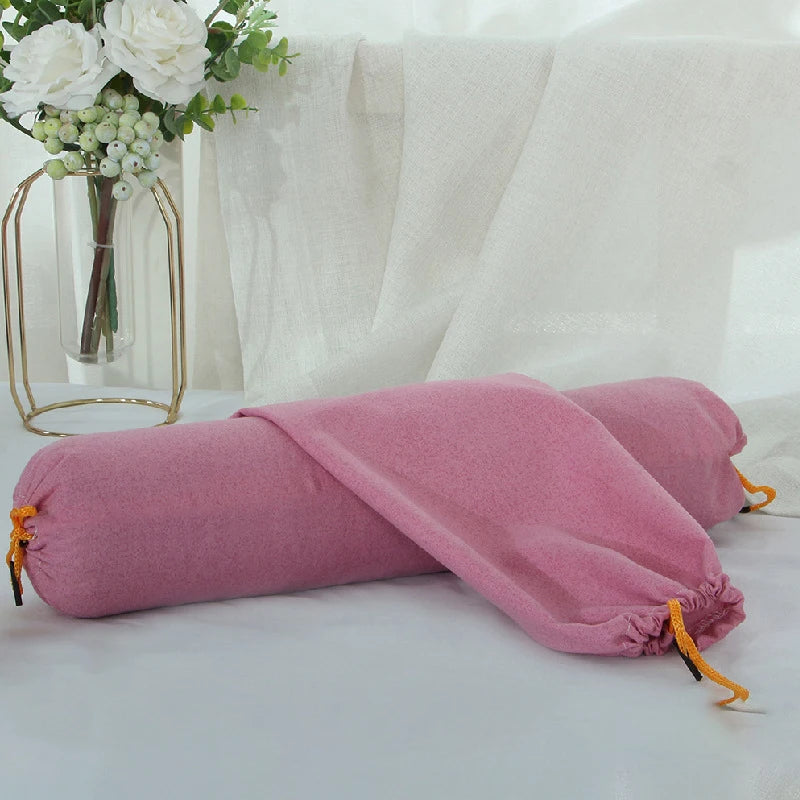 Cylindrical Bolster Pillowcase Double Drawstring Design Bed Sofa Neck Back Waist Support Body Cushion Cover Candy Pillow Cover