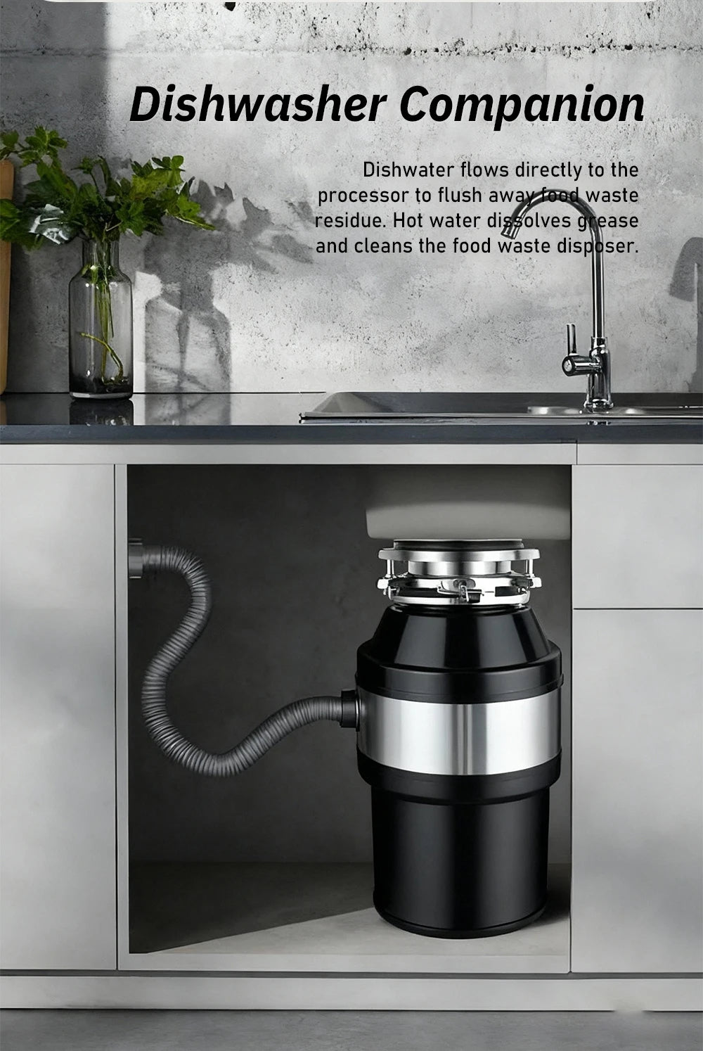 Electric Kitchen Food Waste Disposer – Heavy-Duty Under-sink garbage disposal unit with 220V, 550W power. Efficiently grinds food waste for easy kitchen cleanup.