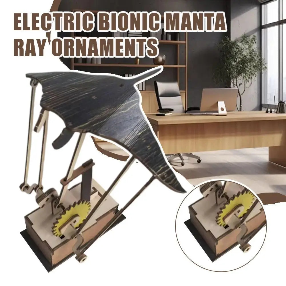 Artisan Wooden Manta Ray Automaton – Handcrafted Kinetic Décor Hand-cranked mechanical design with a DIY puzzle build. Unique ocean-inspired ornament perfect for display or gifting.