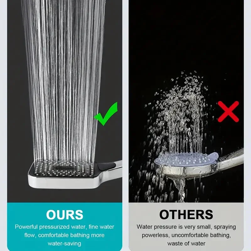 Square Button Adjustable Shower Head Silver Booster Shower Head Thickened Water Outlet Shower Head Set