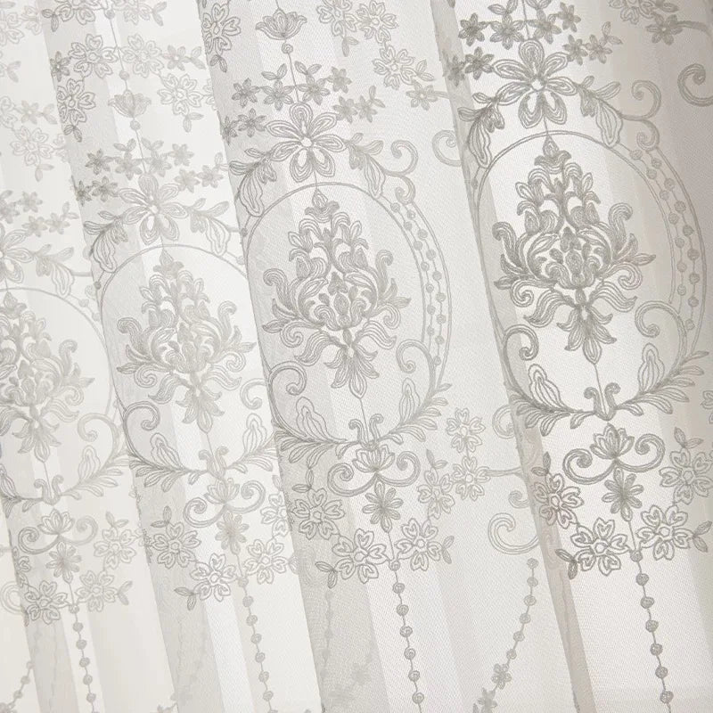 European Embroidery Lace White Sheer Curtain For Living Room Bedroom, Dust-Proof Partition Tulle Curtain,Home Window Curtains