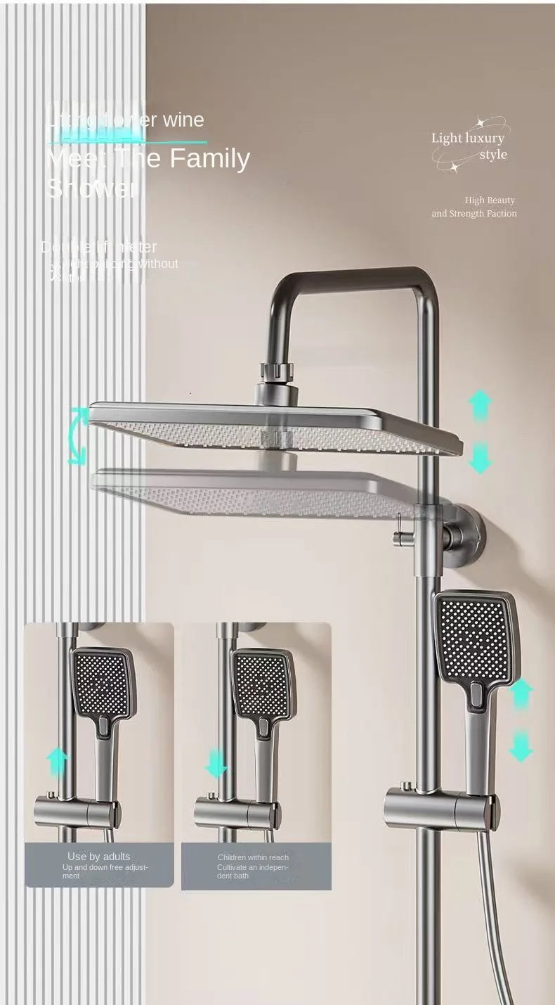 Space aluminum digital display shower head set, bathroom bathroom, shower, pressurized and thickened all copper shower