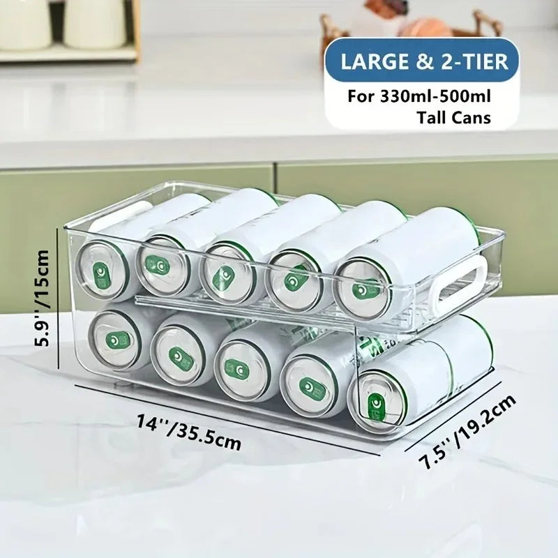 1/2Tier Soda Can Dispenser for Refrigerator Stackable Drink Organizer for Fridge, Clear Plastic Refrigerator Organizer Bins