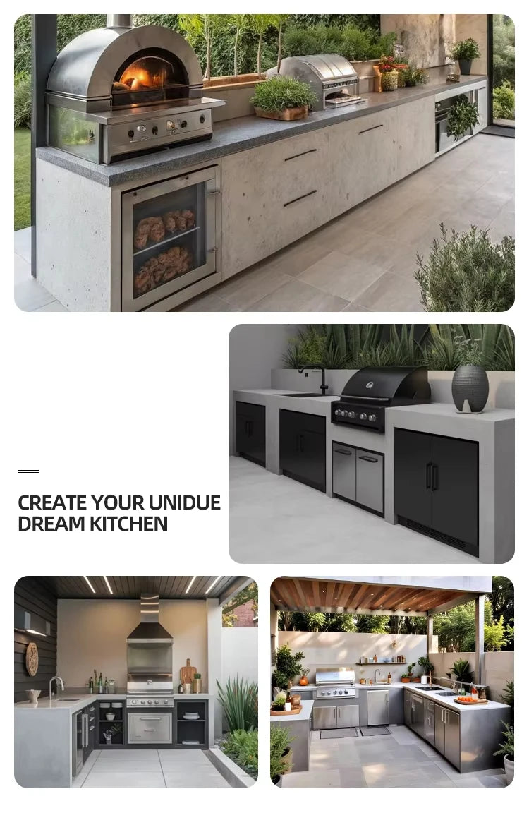 Custom outdoor kitchen Cabinet BBQ grill Oven and Bar Furniture House garden Stainless Steel