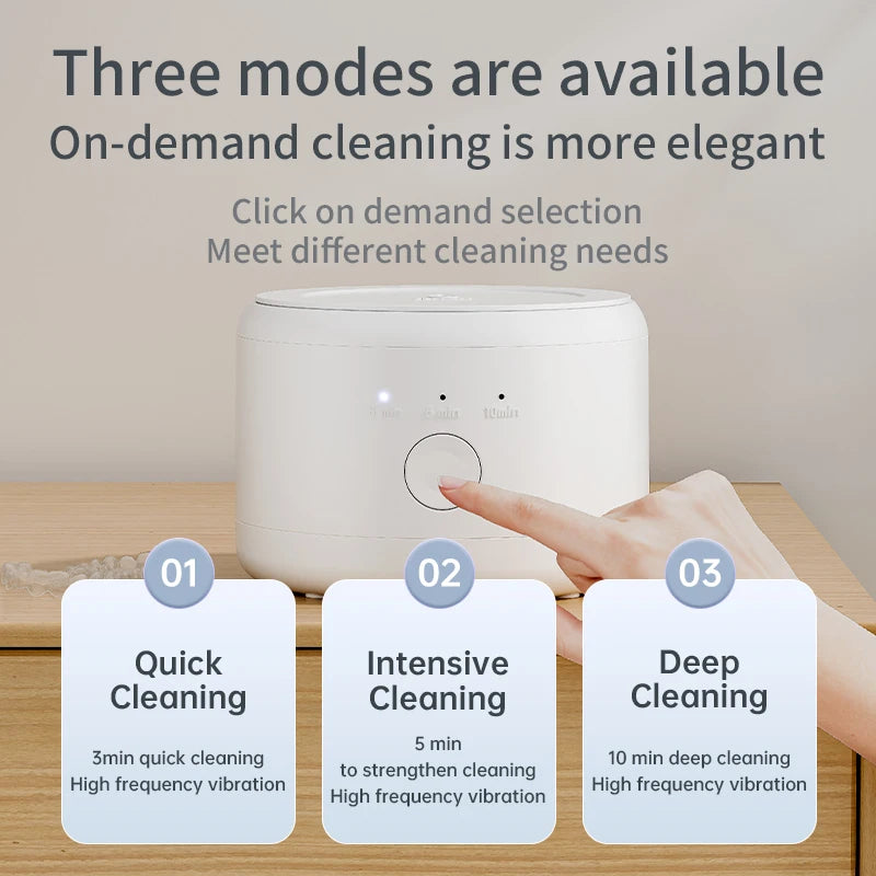 Ultrasonic Cleaner Machine, Automatic Denture Cleaner USB Rechargeable Cleaner with Cleaner, 3 Modes, for All Dental Appliance