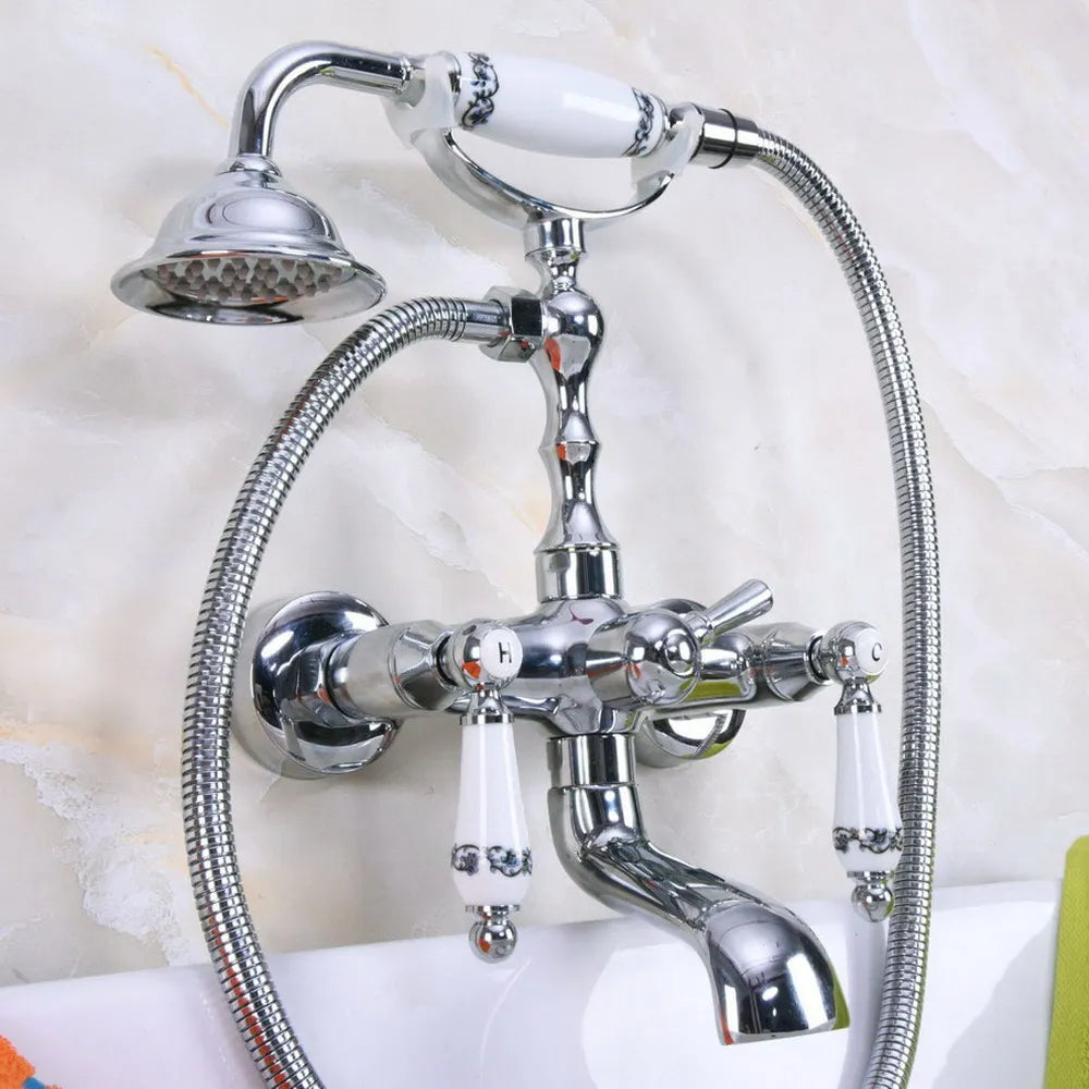 Polished Chrome Bathroom Tub Faucet Telephone Style Bathroom Bathtub Wall Mounted With Handshower Swive Tub Spout Nna204