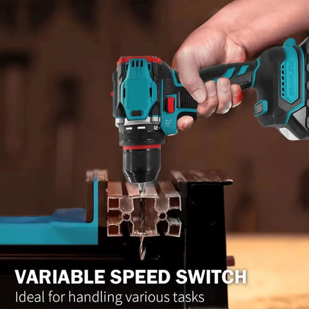 10mm Brushless Electric Impact Drill Driver 2-Speed Cordless Power Tool for Home DIY Construction 18V Battery Not Included