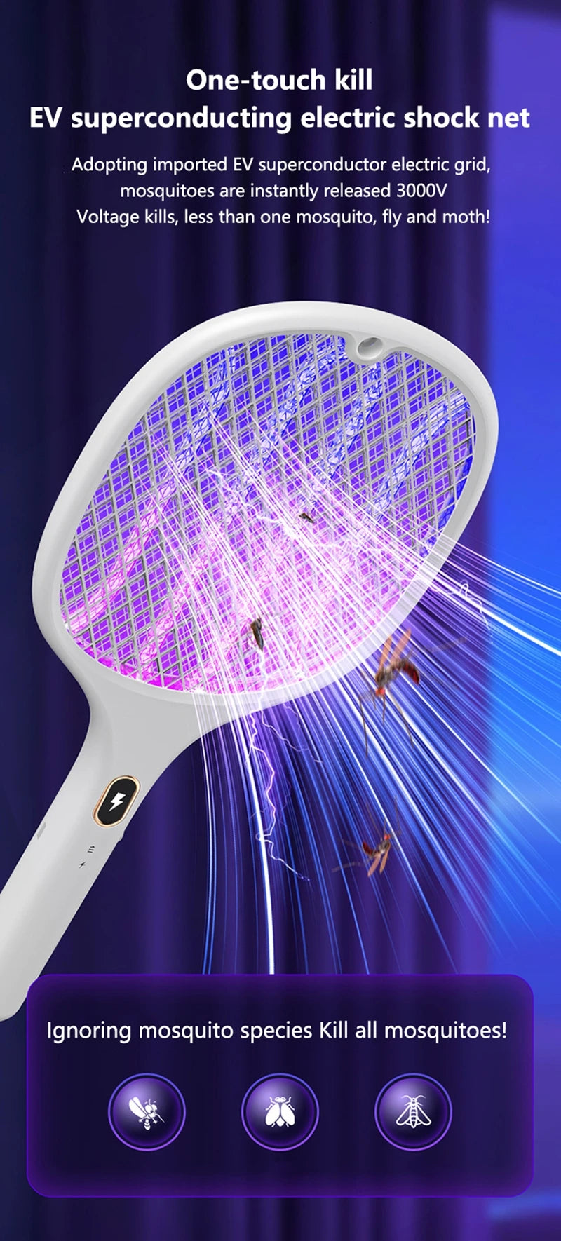 Multi Functional Bug Zapper Racket Usb Rechargeable Mosquito Killer Safe 3 In 1 Electric Mosquito Swatter Pest Control Supplies