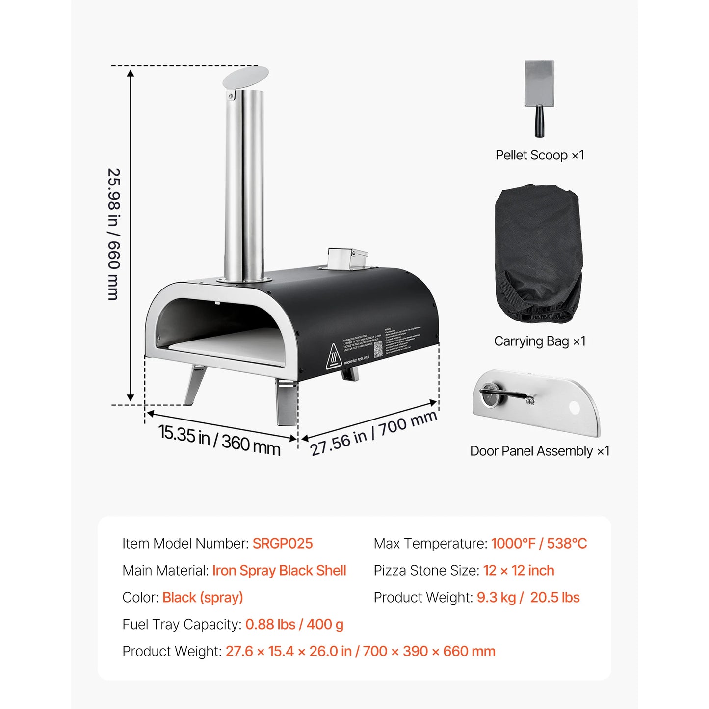 SucceBuy 12 Inch Outdoor Pizza Oven Wood Fired Pizza Ovens Pellet Pizza-Stove with Thermometer for Outside Backyard Patio Campin