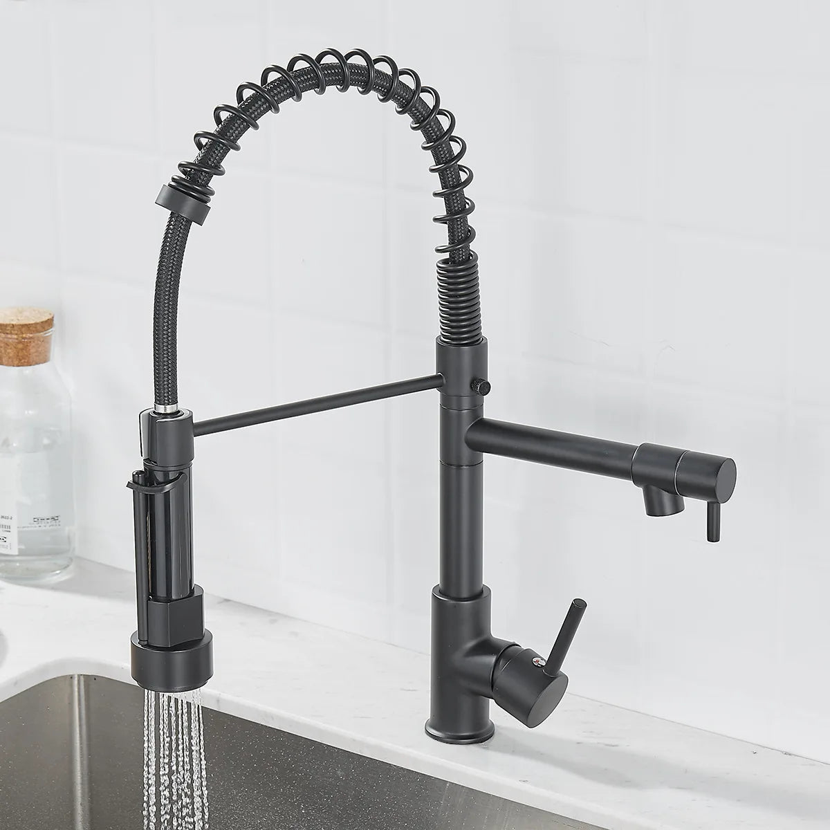 Brass kitchen sink faucet  360 degree rotating spring faucet  Single handle cold and hot mixed water tap