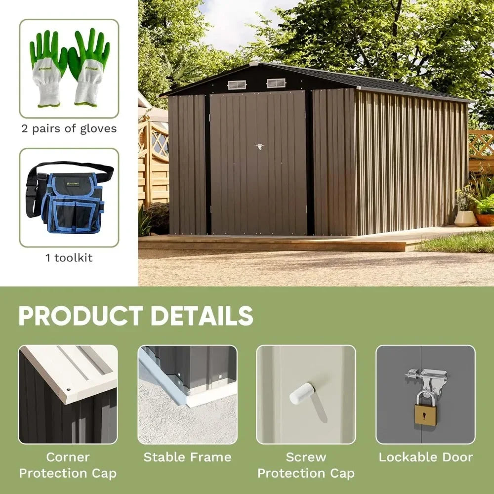 8 X 12 FT Metal Storage Shed for Outdoor, Steel Yard Shed with Design of Lockable Doors, Utility and Tool Storage for Garden