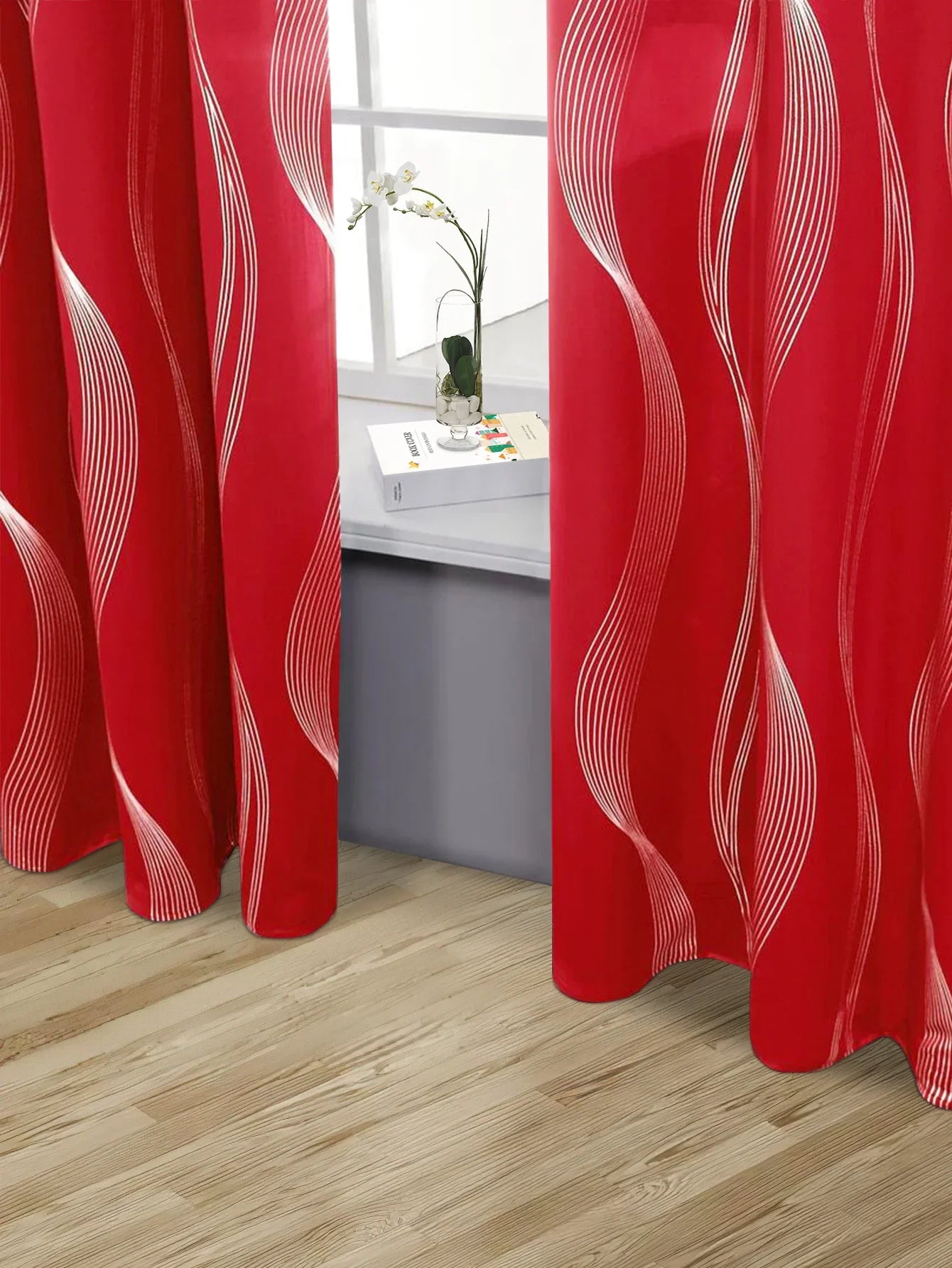 1pc High Precision Silver Embossed Wave Pattern Blackout Curtain, window Curtains for living room bedroom kitchen home decor