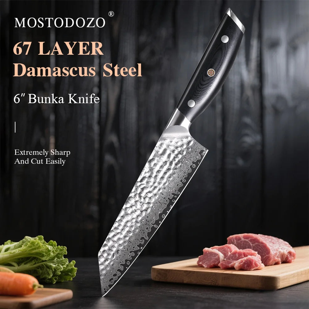 MOSTODOZO 6-inch Japanese Style Bunka Knife Damascus Steel Slicer Meat Utility Fruit Professional Kitchen Kiritsuke Chef Knives