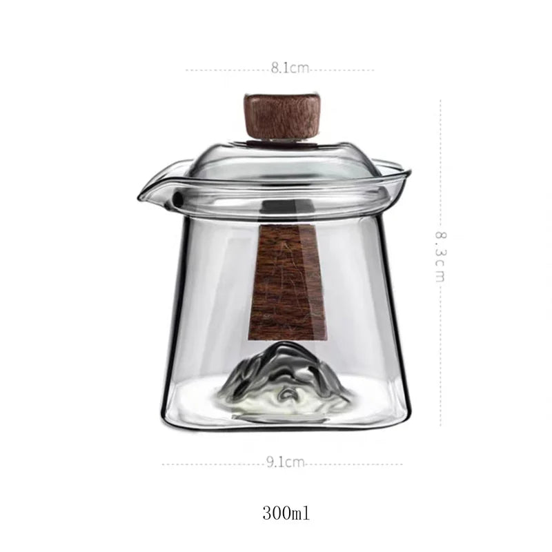 Bottom Mountain View Heat-resistant Glass Gaiwan Tea Tureen With Scald Proof Wood Chips Kung Fu Tea Set Tea Cup and Bowl Teaware