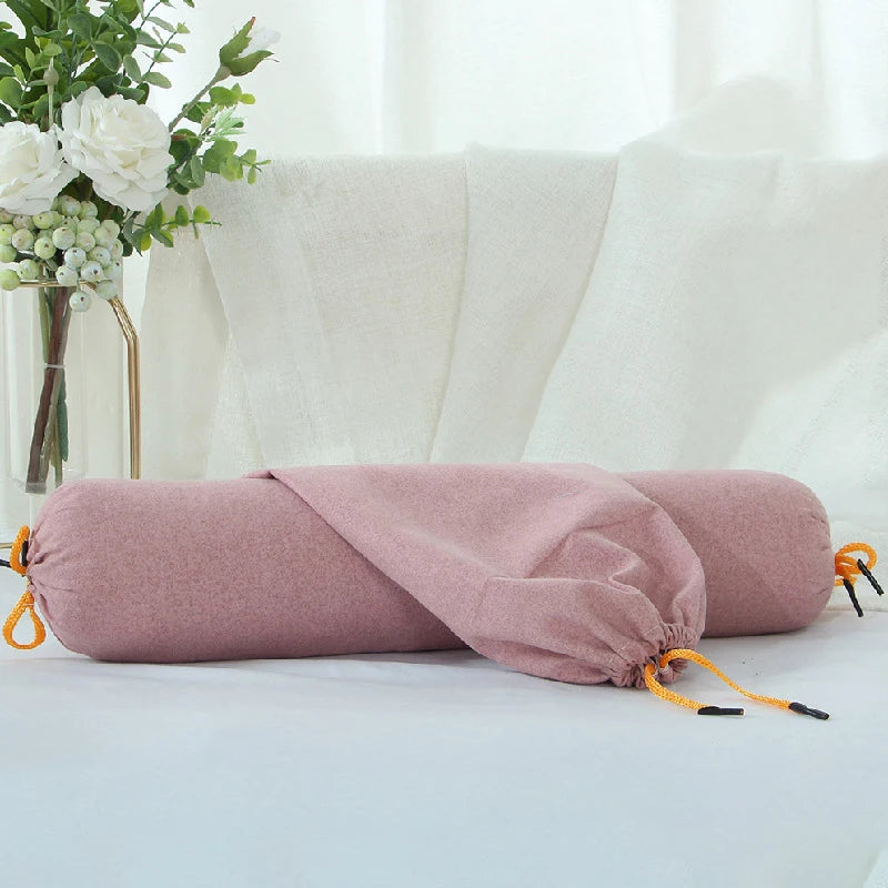 Cylindrical Bolster Pillowcase Double Drawstring Design Bed Sofa Neck Back Waist Support Body Cushion Cover Candy Pillow Cover
