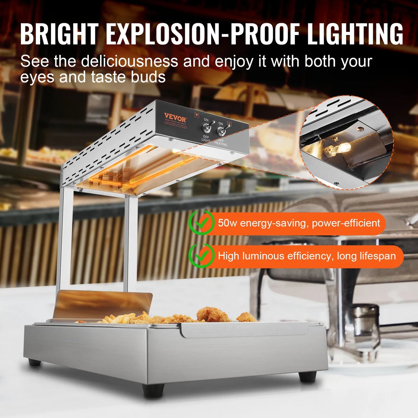 SucceBuy French Fry Food Warmer Commercial Food Heating Countertop 104-122°F Fries Food Warmer for Chip Buffet Restaurant