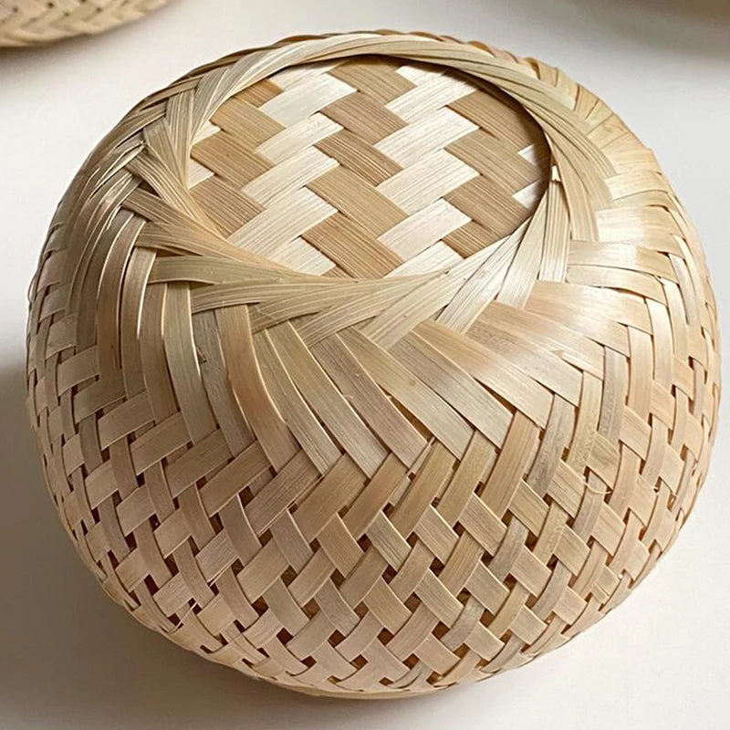 Bamboo Storage Basket With Lid Double Layer Handmade Woven Tea Basket Tabletop Storage Box for Tea Fruit Dried Fruit Snack Food