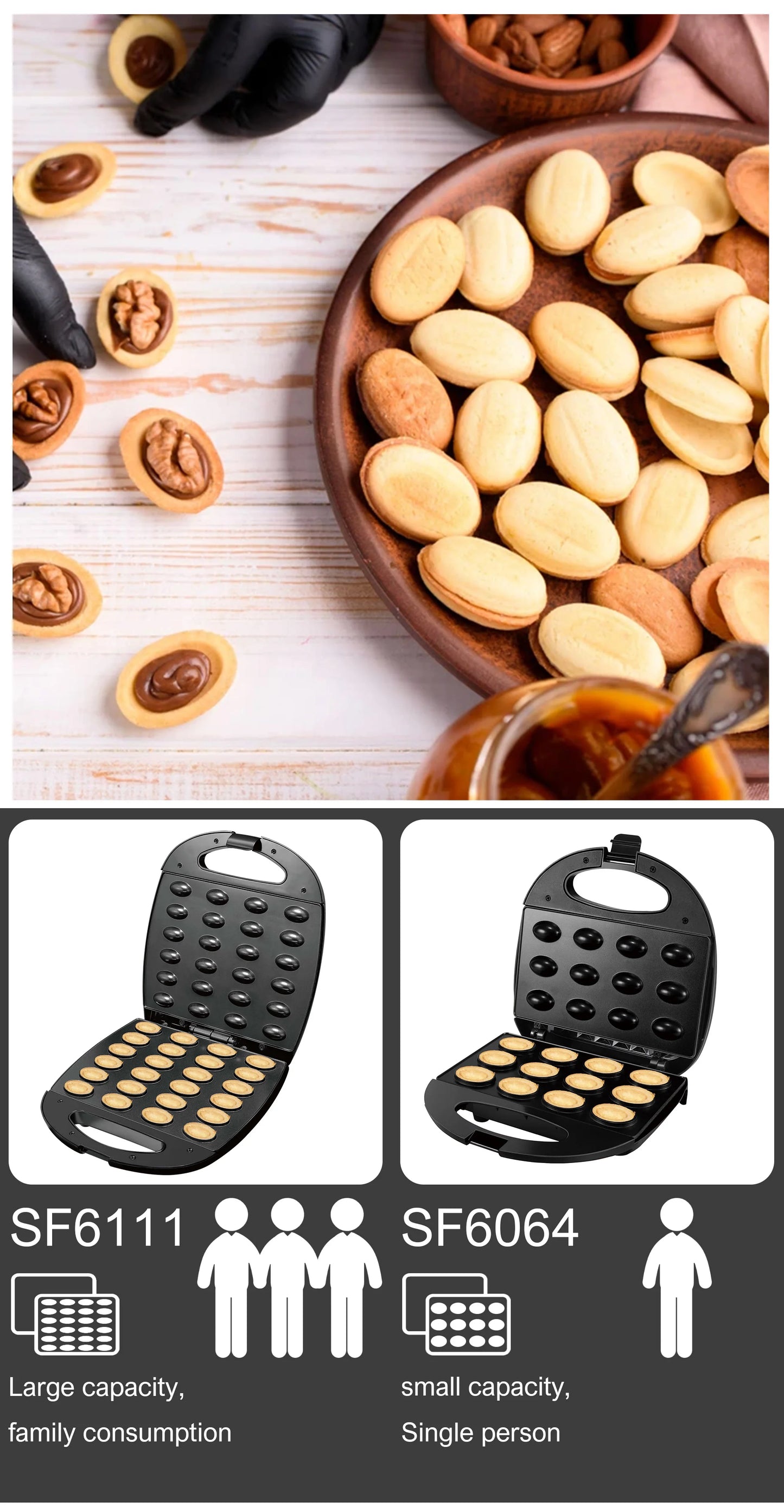 Electric Walnut Cake Waffle Maker 24 Holes Nut Plates Cooking Kitchen Appliances Breakfast Machine Non-stick Iron Pan Sonifer