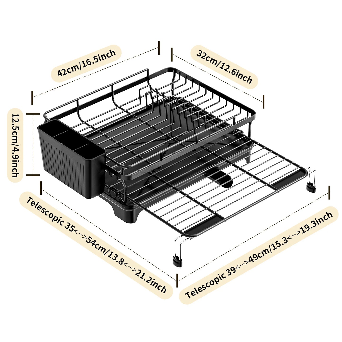 Dish Drying Rack - Extendable Dish Rack, Large Sink Drying Dish Drainer for Kitchen Counter, Stainless Steel Dish Strainer