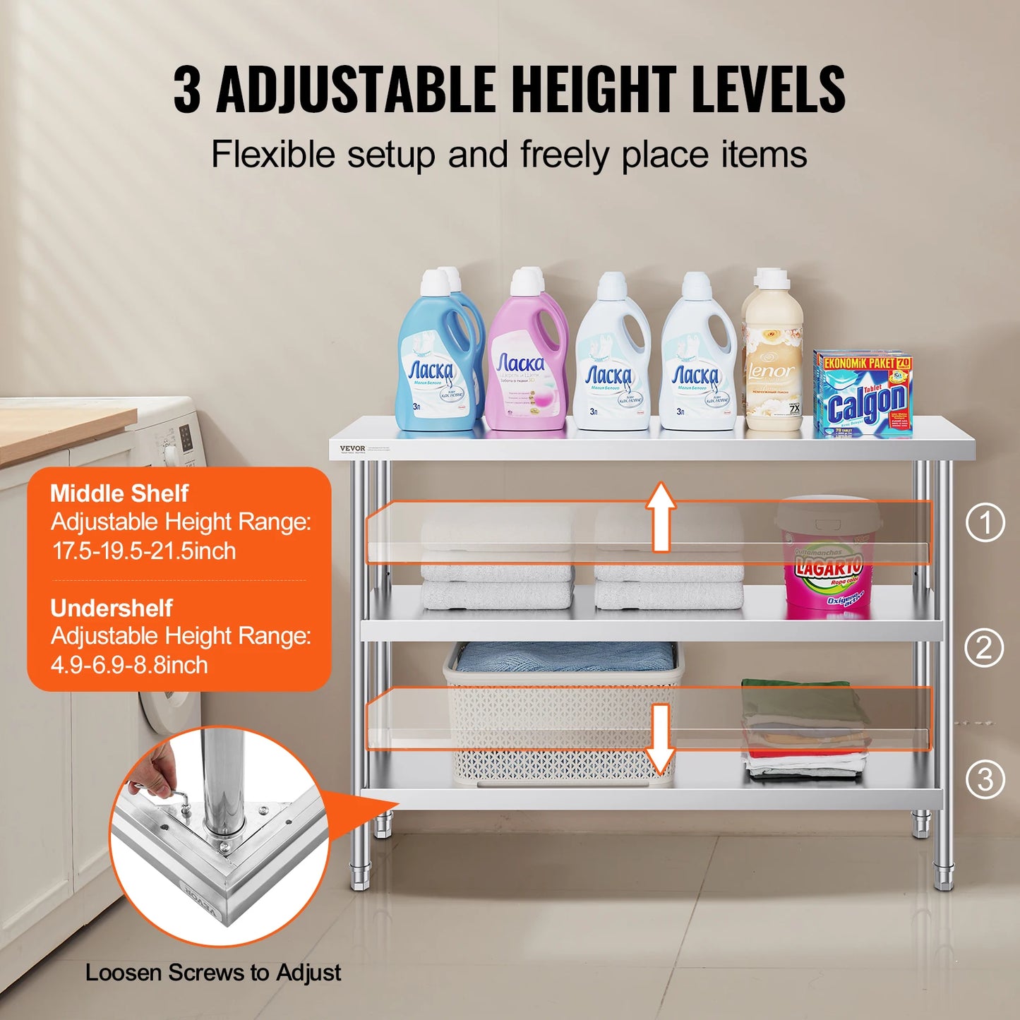 SucceBuy Stainless Steel Food Prep Table Commercial Kitchen Worktable w/Adjustable Undershelf Heavy Duty Prep Table Metal Table