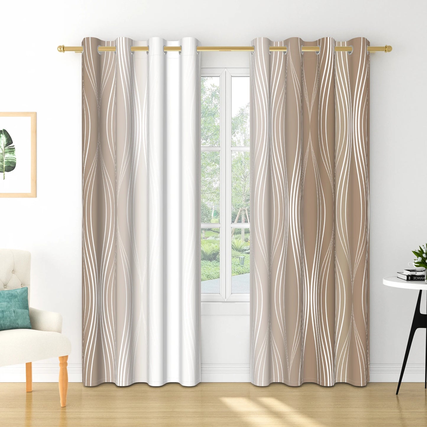 2pieces Modern Gradient Curtains Color Wave Design Color Gradient Polyester the Suitable Minimalist Bedroom Living Room Curtains