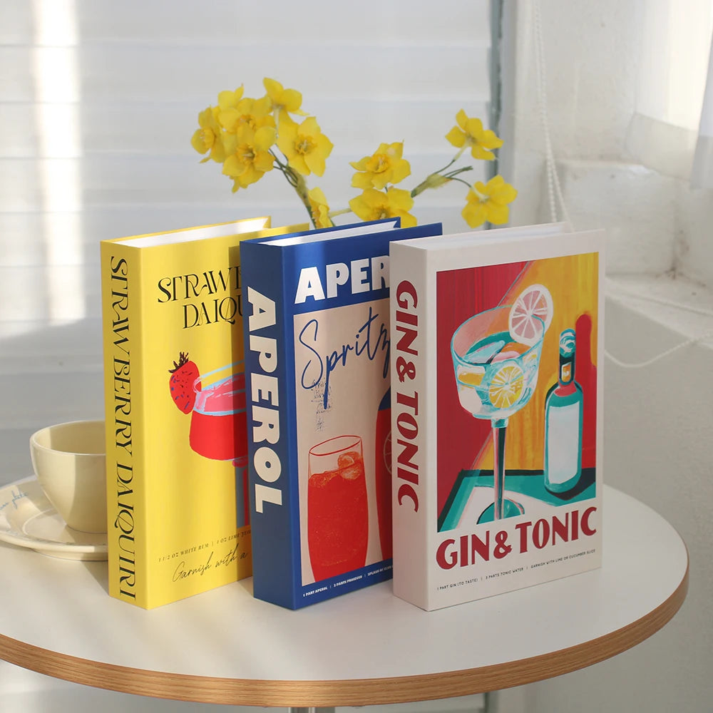 Aperol Cocktail Luxury Fake Books Decoration Coffee Table Decorative Books Club Villa Hotle Decoration Shooting Props Home Extra